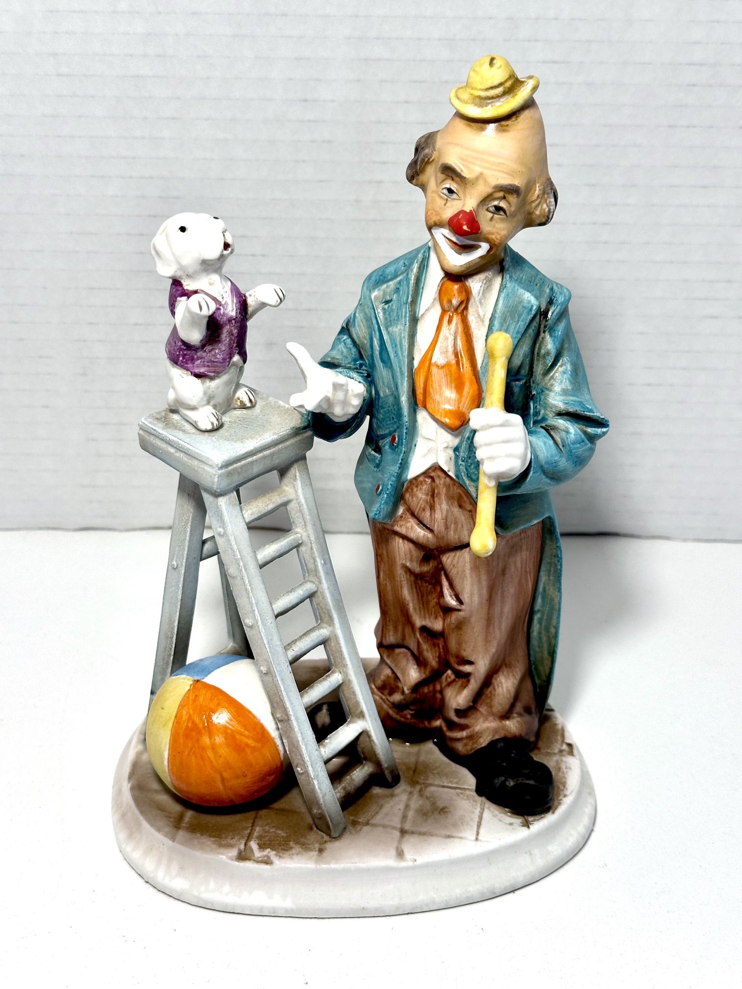 Vintage Allied Clown with Dog on Ladder Trick Porcelain Figurine