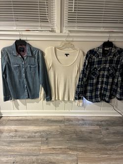 American Eagle Shirts, AE Denim Long Sleeve Shirt, American Eagle Plaid Shirt, AE Waffle Long Sleeve Top