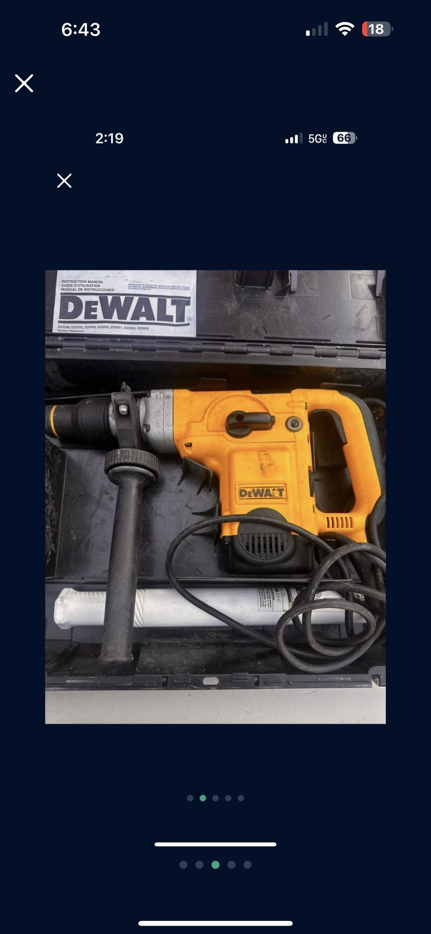 Dewalt D25600k Rotary Hammer Drill. Used in great condition drill bit included.