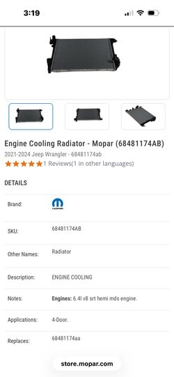 Jeep Wrangler 392 radiator