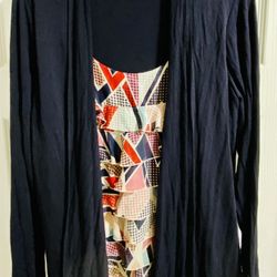Women’s Medium August Silk Attached Dark Blue Cardigan, Layered Colorful Blouse