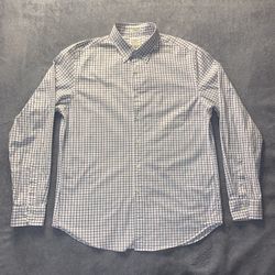 J Crew Vintage Large Shirt Long Sleeve Tattersall Plaid White Red Blue Classic