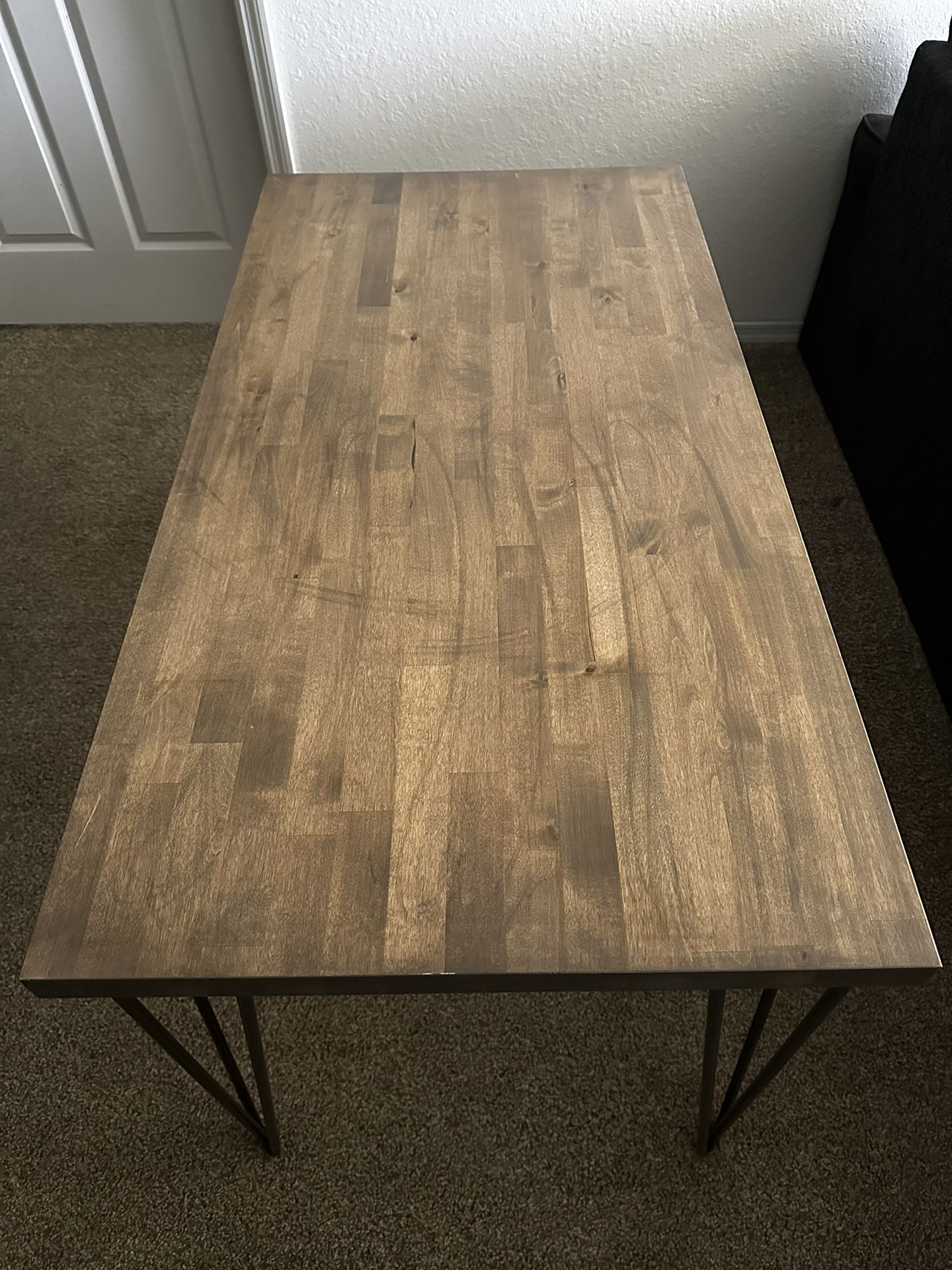 Solid Wood Desk With Steel Hairpin Legs