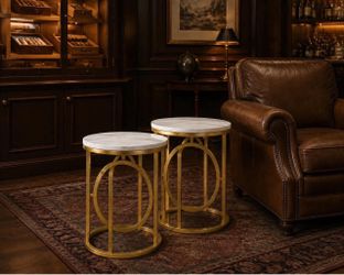 Set of 2 19.7" Round End Table, Modern Sofa Side Table With Metal Frame.