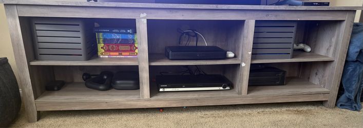 Gray Wood TV Stand with Open Shelves