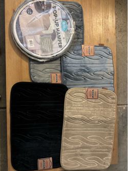 Lots of Memory foam bath rug/ Pop up hamper
