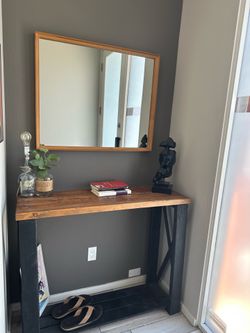 Rustic Entryway Console Table & Matching Wood Frame Mirror Set