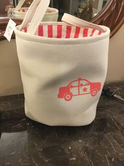 NEW Colleen Karis Kids / Boys Police Car Design Canvas Storage Tote 13 x 10