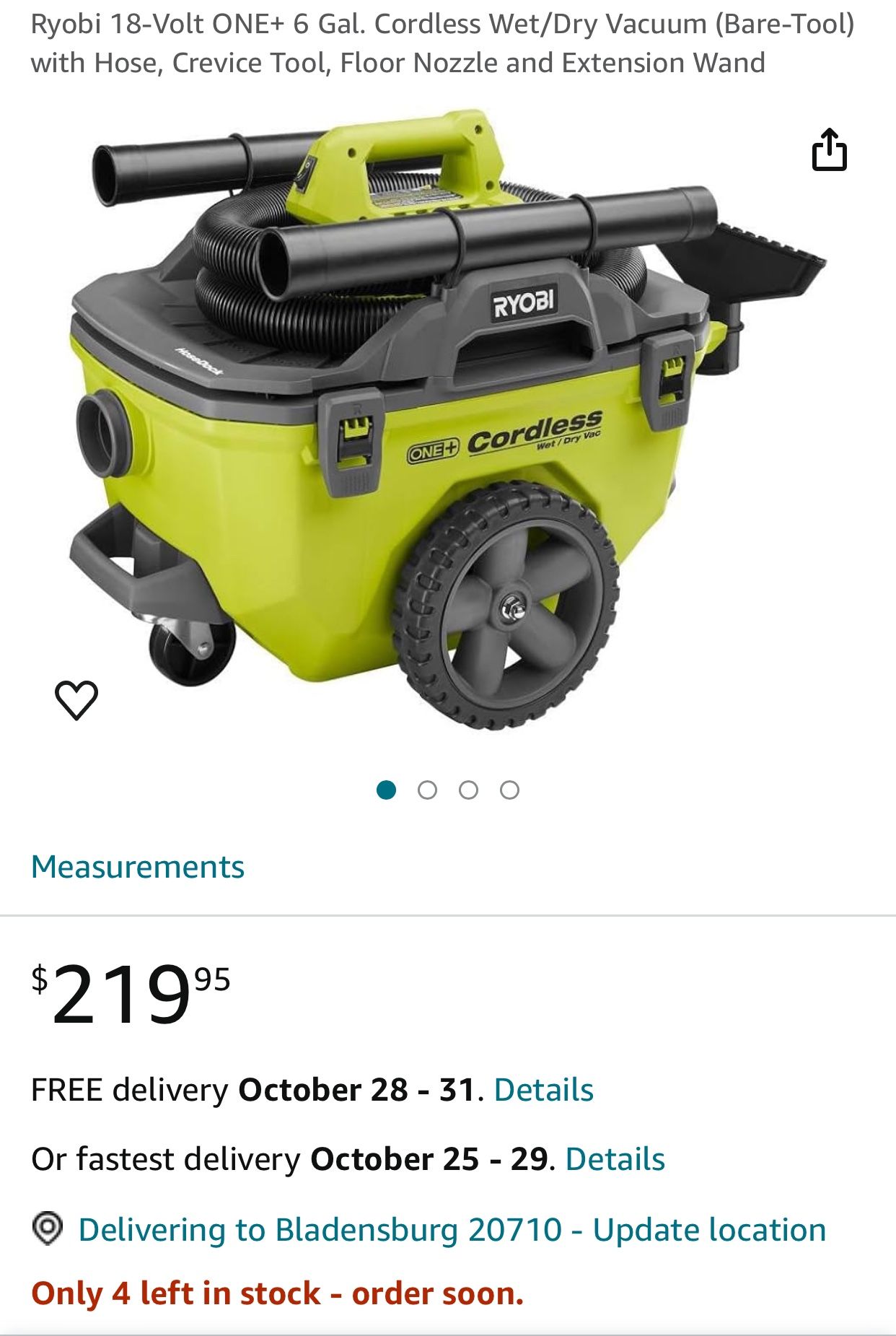 Battery Operated Ryobi Vacuum On The Wheels