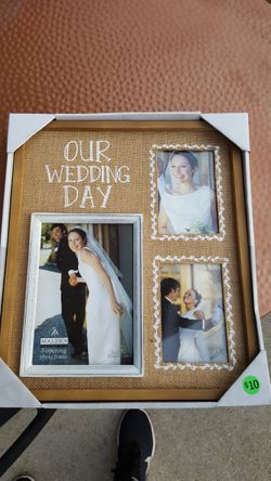 New burlap our wedding day frame