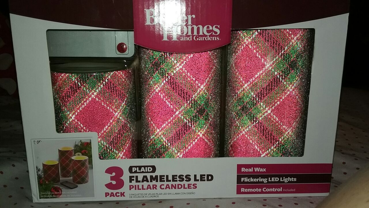 3 Pack Plaid Flameless Led Pillar Candles New In Box!!!