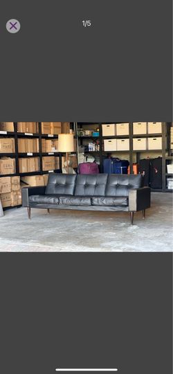 Imported Danish vintage black leather sofa