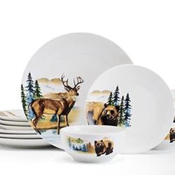 Woodland Animals Lodge 12 Piece Dinnerware Set