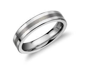 Men’s Brushed Center Flat Wedding Ring in White Tungsten Carbide