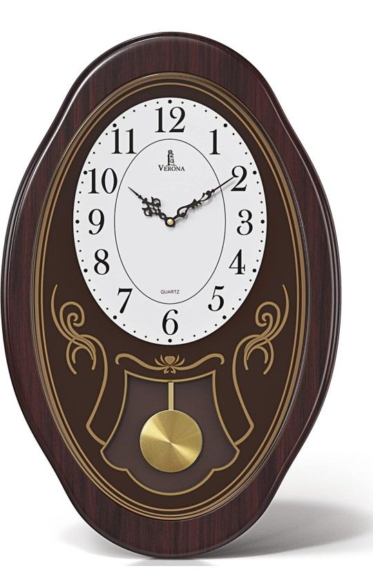 Musical Wall Clock with Pendulum - Oval Pendulum Wall Clock with Melodies & Westminster Chimes - Chiming, Battery Operated & Made of Wood for Living R