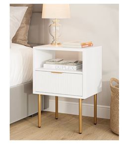 White and gold night stand with drawer