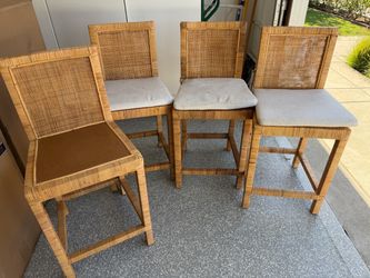 Set of 4 Rattan Cane Back Bar Stools