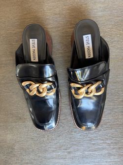 Steve Madden Black Loafer Mules with Gold Chain