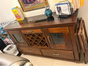 MUEBLE ‼️ Dark Wood Wine Buffet Cabinet with Storage NEED GONE PLEASE ‼️