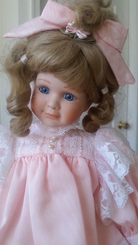 Doll Ceramic In Pink Dress 17 " Tall