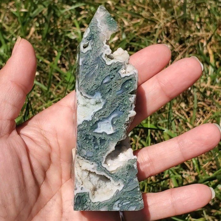 Druzy Moss Agate Crystal Tower Rock 