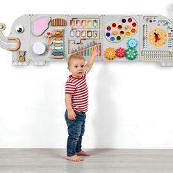 BRAND NEW! 5FT Large Elephant Activity Wall Busy Board Wooden Sensory Wall Panel Educational Montessori Toys for Toddler Kids Interactive Sensory Acti