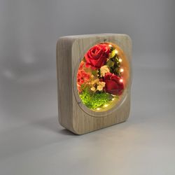 NEW Enternal Rose Flowers Wooden Base USB LED Light