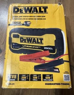NEW DEWALT 2500 Peak Amp Lithium Jump Starter with USB Power Bank