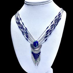 Vintage Navajo Sterling Azurite Malachite Necklace 
