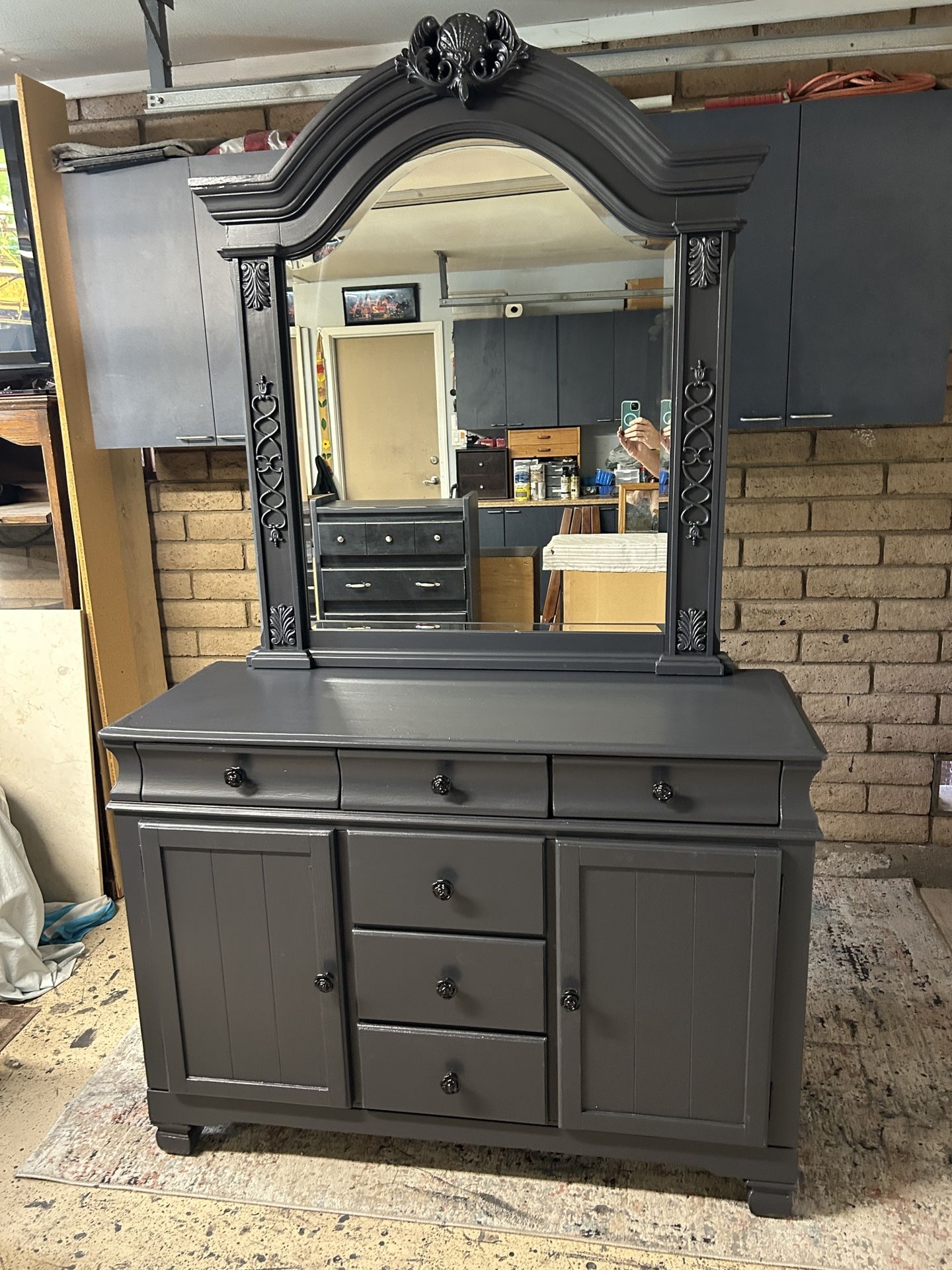Dark Gray Buffet/Dresser With Mirror