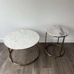 Milan Round White Marble And Metal Coffee Table & End Table