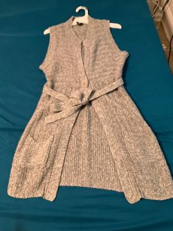 Gray Knit Sleeveless Cardigan Vest with Belt Large