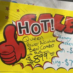 Floor Model Queen Size Adjustable Bed Frame With A 10” Memory Foam Mattress $899