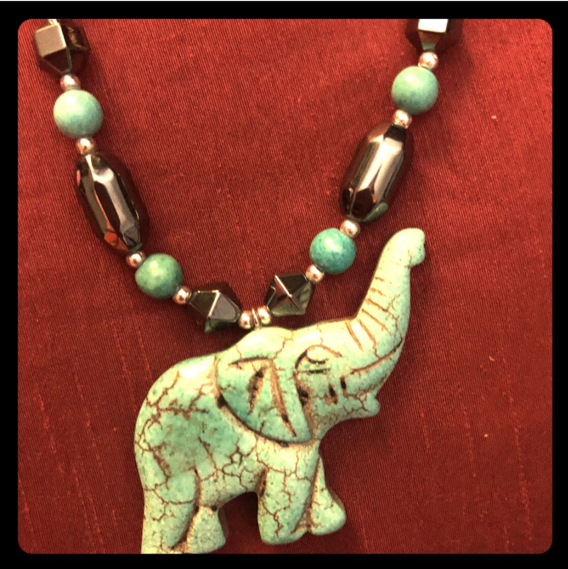 Turquoise elephant pendant statement necklace