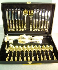 64 Piece Gold Plated Farberware Flatware Set