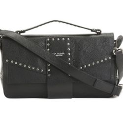 Black leather Studded Crossbody Bag. 