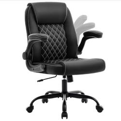 New Ergonomic Leather Office Chair w/ Flip-Up Arms – Adjustable Black