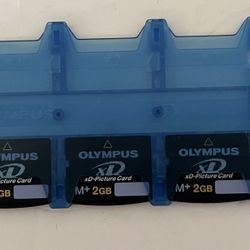 Excellent 3X OLYMPUS 2GB M+ xD-Picture Card w/original olympus blue hold case