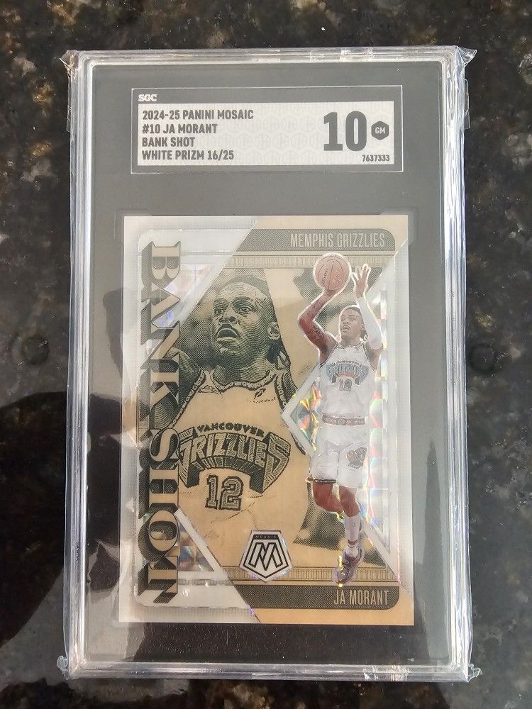 2024-25 PANINI MOSAIC #10 JA MORANT BANK SHOT WHITE PRIZM 16/25 SGC 10 (POP 1)