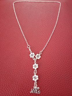 Silver-toned Flower & I Love Jesus Charm Necklace