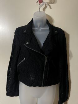 Woman Black Lace Moto Jacket Size L