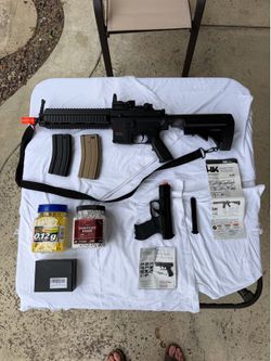 Airsoft guns, vest, BB’s, and equipment