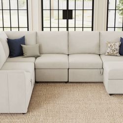 U Shaped Sofa With Pullout Bed And Ottoman With Storage
