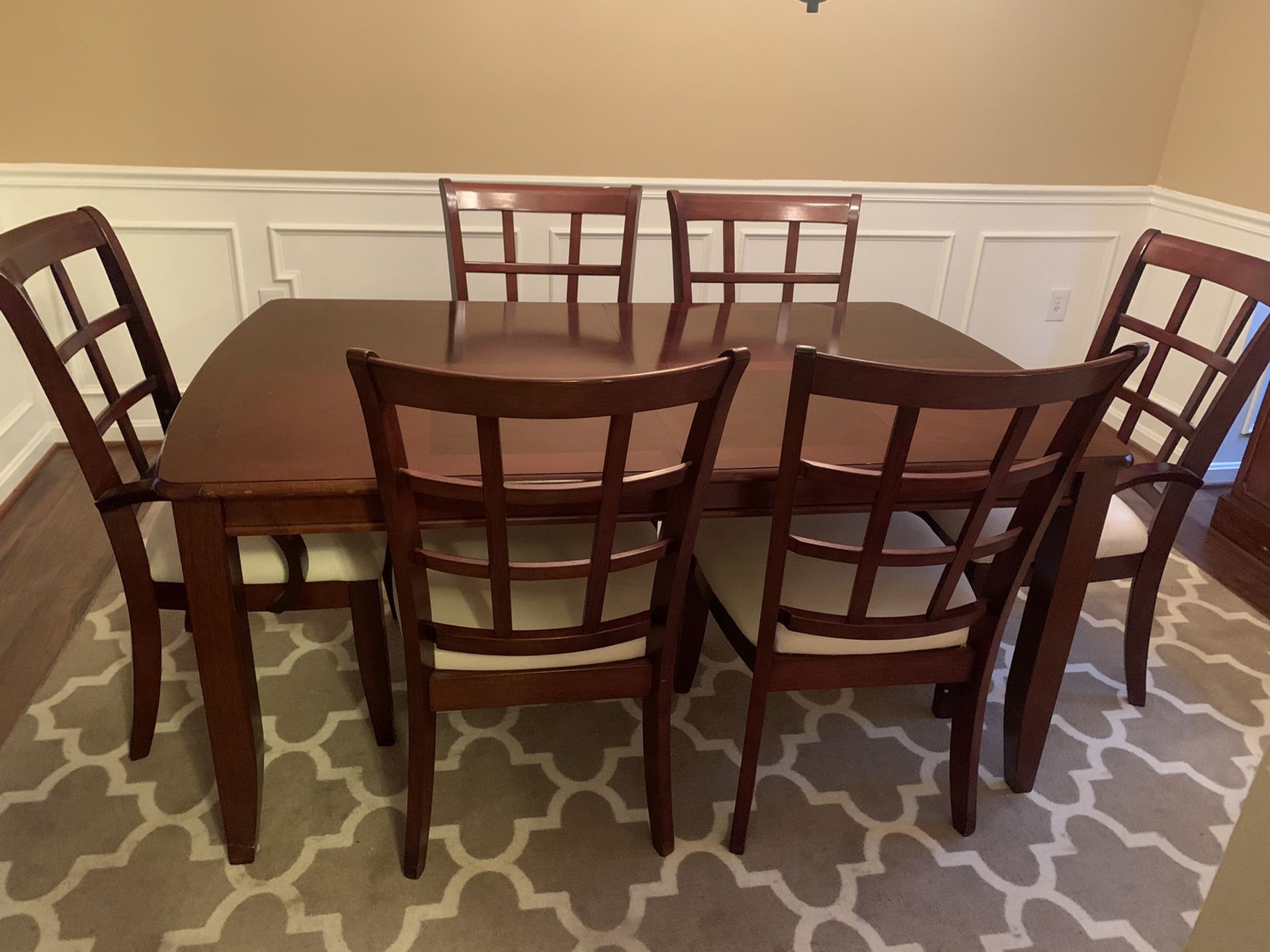 Dining table, 6 chairs, and leaf
