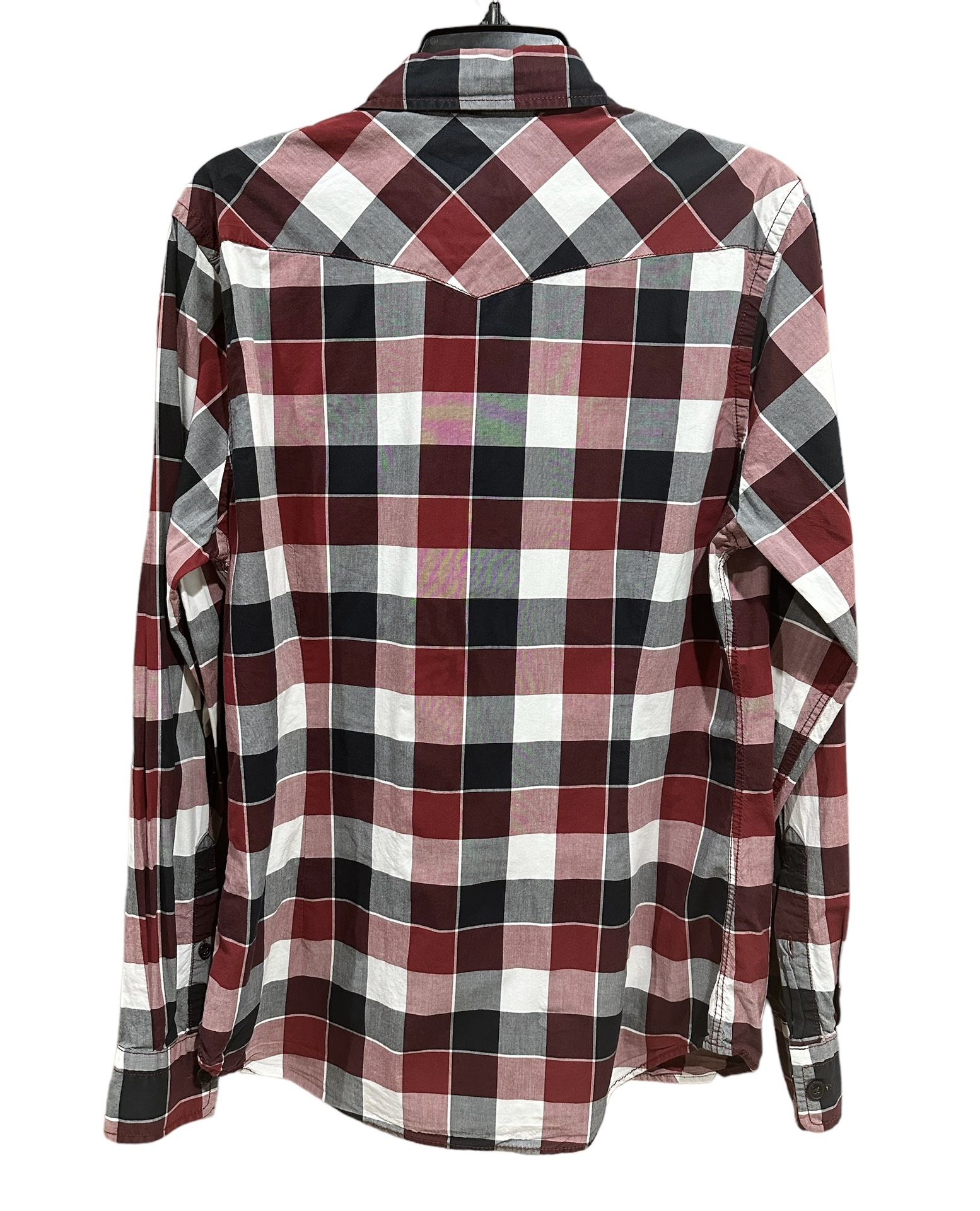Express Men's Maroon/ White Plaid Button Up Fitted Shirt Size M Front Pockets