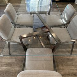 Modern Glass Dining / Conference Table 6 Chair Set 