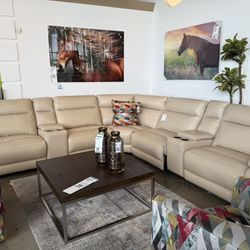 Sectional Genuine, Leather With Four Recliner Sofa