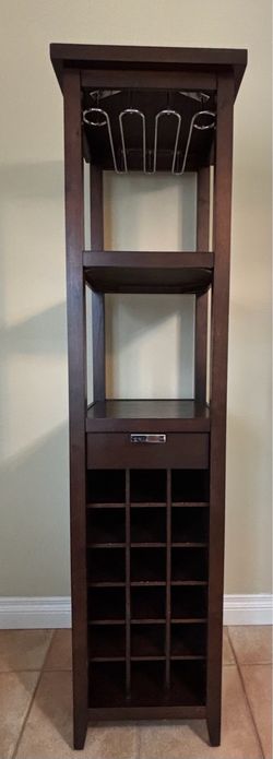 Tall Dark Wood Wine Rack Tower Cabinet
