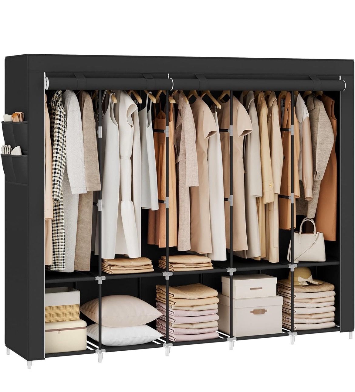 SONGMICS 83" Portable Wardrobe Closet Organizer with Cover and Hanging Rods - Black