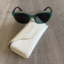 Vintage Valentino Sunglasses With Case Green Frame Black Bows